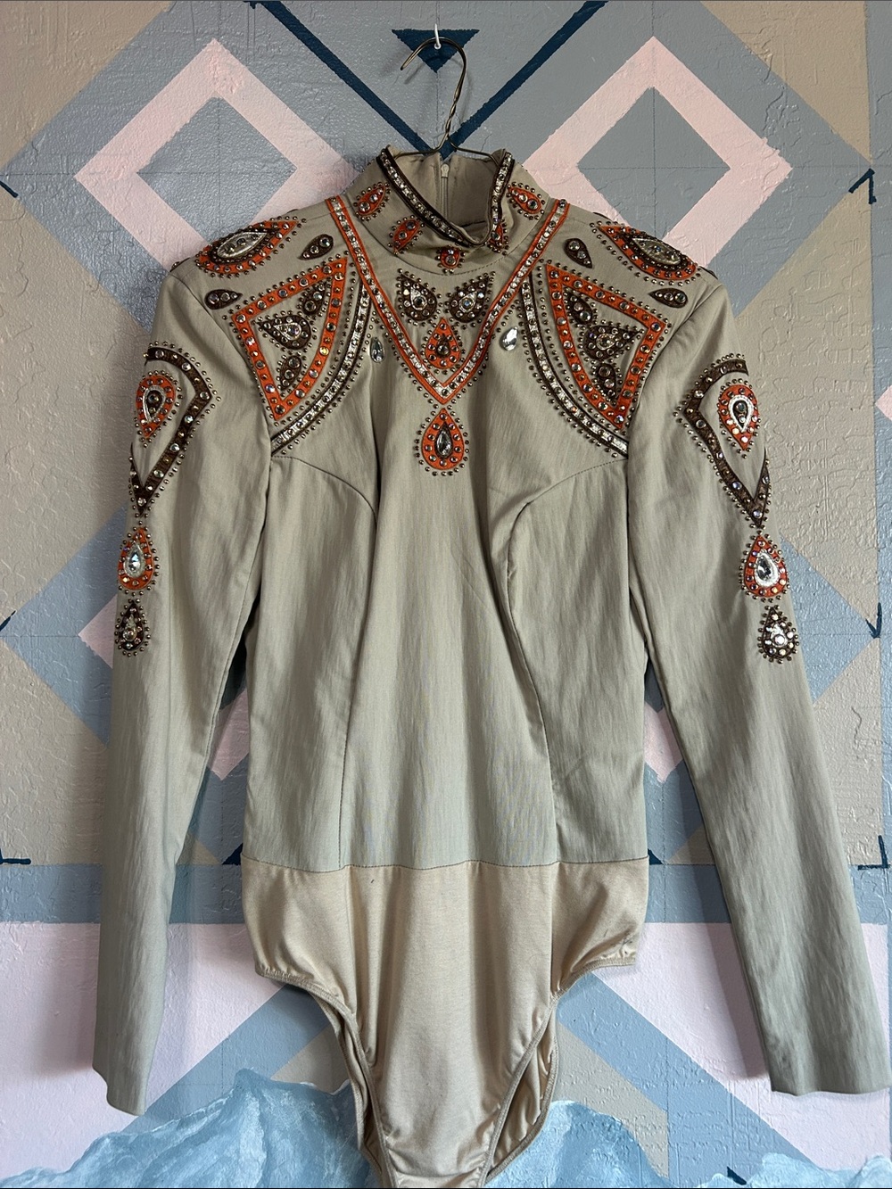 Vintage Western pleasure showmanship Long-Sleeve Bodysuit Jacket - tan